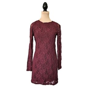 Sunday Best Long Sleeve Lace Red Burgundy Dress Sz M